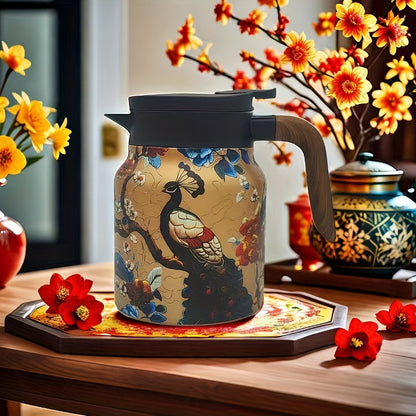 Théière élégante en inox – Motif floral