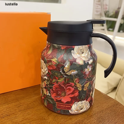 Théière élégante en inox – Motif floral