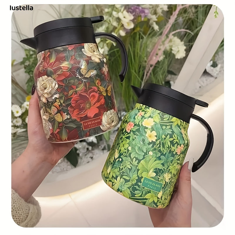 Théière élégante en inox – Motif floral