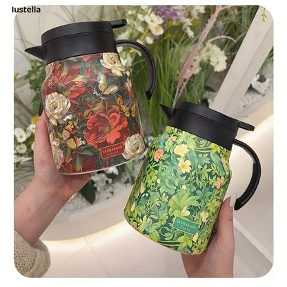 Théière élégante en inox – Motif floral