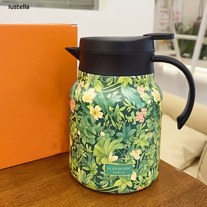 Théière élégante en inox – Motif floral