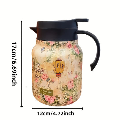 Théière élégante en inox – Motif floral