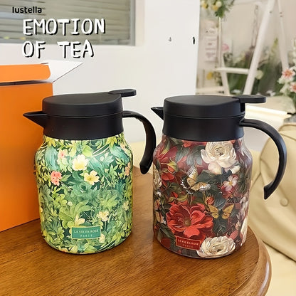 Théière élégante en inox – Motif floral