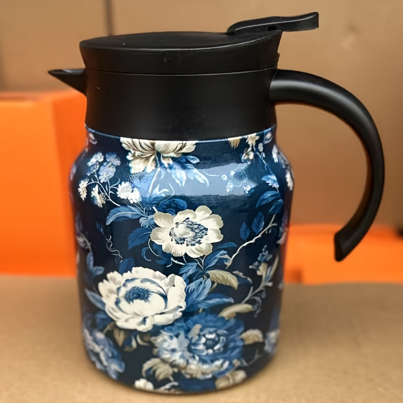 Théière élégante en inox – Motif floral