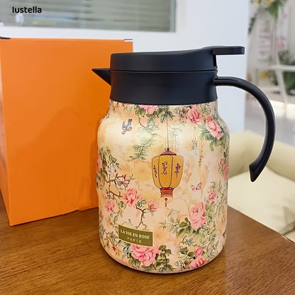 Théière élégante en inox – Motif floral